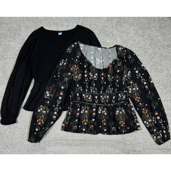 Old‎ Navy Top Womens Small Lot Of 2 Dark Floral Peasant Smocked Boho - Picture 1 of 16
